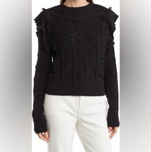 Grey Collective Ruffle Detail Crochet Navy Sweater NWOT, size L